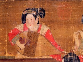Detail of an anonymous painting Banquet and Concert which depicts elegant ladies of the Tang imperial court enjoying a feast and music