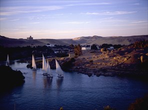 Feluccas on the Nile near the island of Philae