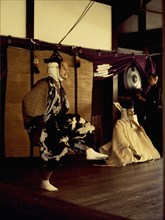 A scene from a Kyogen play, a light form of drama associated with Noh