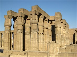 View of the Court of Rameses II with its "papyrus-reed bundle" style columns
