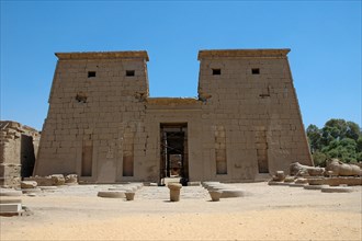 Exterior view of the 9th Pylon, built by the pharaoh Horemheb, within which are blocks of masonry recycled from the Temple of Aten which he demolished