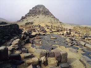 Remains of Sahure's mortuary temple in front of his pyramid at Abusir