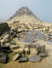 Remains of Sahure's mortuary temple in front of his pyramid at Abusir