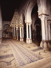 The interior of the Great Mosque at Kairouan, one of the oldest Islamic buildings and the first important one in North Africa