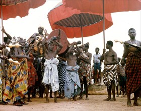 Nana Owusu Sampa III, Omanhene of Akrokerri, celebrating the Yam Festival in December 1964
