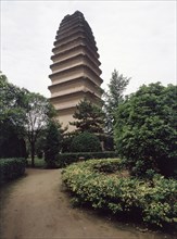 The Lesser Goose Pagoda located to the south of the present city wall of Xian
