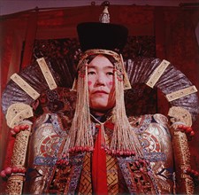 Mongolian woman dressed in the bridal costume of the Great Khans