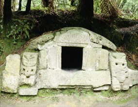 A rare example of a stone built storehouse, excavated from the village of Te Wairoa, which was buried by the eruption of the volcano Mt