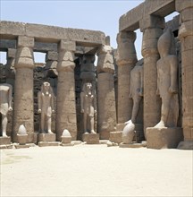 View of the triple barque shrine dedicated to the Theban Triad the gods Amun, Mut and Khons