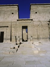 First pylon with an entrance into the temple of Isis which was recently transferred from the island of Philae to the island of Agilkia