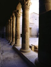 View of the columns of the outer courtyard, of the temple of Isis on the island of Philae