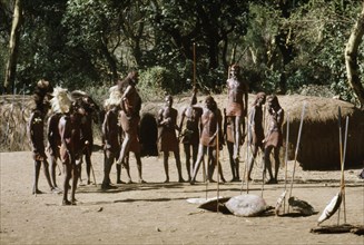 Masai warriors or "moran" dance "the great leap