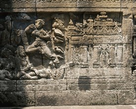 The reliefs on the terraces of Borobudur depict scenes from the life of the Buddha