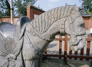 A statue of a horse at the site of Qiyun ("Cloud Reaching") Pagoda