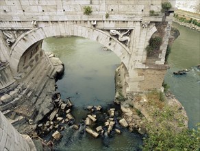 Remains of the Pons Aemilius, the oldest stone bridge across the river Tiber