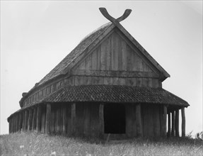 Reconstruction of the Viking barracks at Trelleborg, built following the pattern of the original foundation post holes