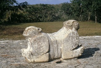 Double headed jaguar throne situated on the eastern terrace of the "Governor's Palace' at Uxmal