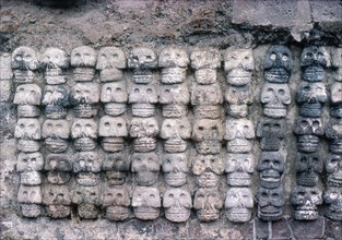 Detail of the skull rack or Tzompantli from the site of El Templo Mayor, Mexico City