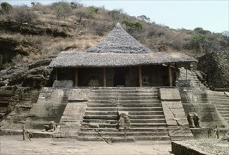View of the Warrior Temple (officially known as 'Temple I') at the mountain top of the Aztec temple-shrine of Malinalco, west of Mexico city