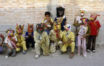 Boys dressed as Jaguars and other animals, during the pagan festival of the Jaguar God