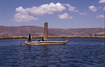 Typical "totora" reed boat used on the Lake Titicaca