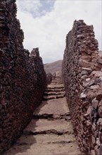 View of monumental buildings at the huge pre-Inca site of Piquillacta