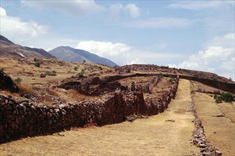 View of defensive walls at the huge pre-Inca site of Piquillacta