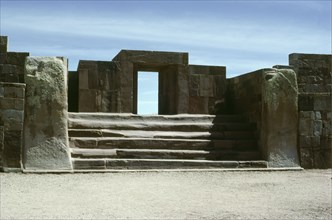 Massive gateway entrance to the Kalasasaya enclosure   Bolivia