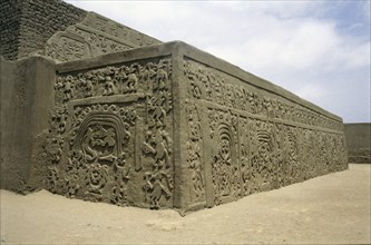 'Huaca del Dragon' outside Trujillo, north coast of Peru, showing ceremonial platform decorated with clay frieze of maritime motifs