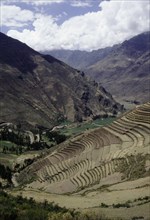 A view of the great Inca agricultural terraces at Pisac, Peru
