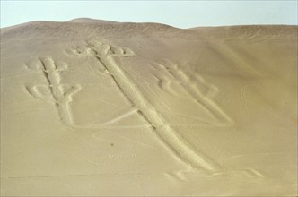 The so-called "Candelabra" or "Trident" design, etched onto the sand and overlooking the Pacific Ocean at Paracas