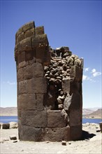 Chullpa or burial tower at Sillustani built by the Aymara-speaking Colla tribe