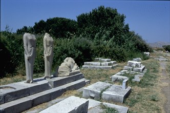 In situ reconstruction of the "Geneleos Group", situated on the north end of the Sacred Road, the road leading from the town of Samos to the sanctuary of Hera