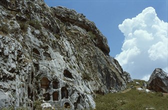 View of burial niches carved into the rock behind the city of Sagalassos
