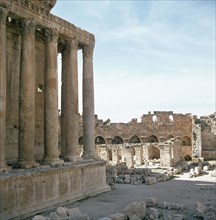 A view towards the temple precinct of Baalbek, the ancient Heliopolis which rose to prominence during the later Hellenistic and Roman period