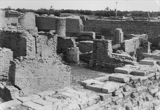 View of the north part of the site of Mohenjo Daro showing the residential district with wells
