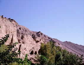 The site of the Mogao Caves, also known as the Thousand Buddha (Quinfodong) Caves, Dunhuang