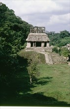 View of the 'Temple of the Sun' and its courtyard at Palenque