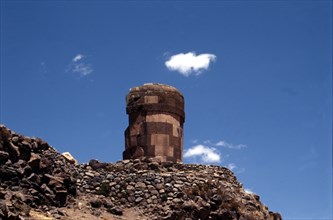 Chullpa or burial tower at Sillustani built by the Aymara-speaking Colla tribe