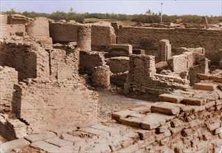 View of the north part of the site of Mohenjo Daro showing the residential district with wells