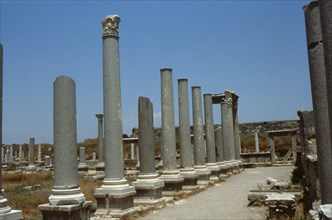 View of the colonnaded 4th C AD market (agora) of Perge