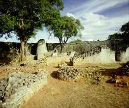 View of the enclosure and the conical tower of Great Zimbabwe