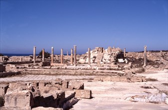 The Temple of Liber Pater (a fertility deity) and the agora (market place) at Sabratha, one of the three major cities of Roman Tripolitania