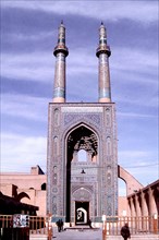 View of the entrance portal with minarets and entrance vestibule of the Friday Mosque