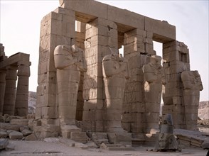 View of the Ramesseum and the Osiride statues, the mortuary temple of Ramesses II