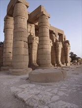 View of the Ramesseum and the Osiride statues, the mortuary temple of Ramesses II