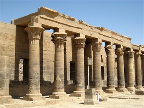 Colonnade of lotus-flower topped columns in the Hypostyle Hall of the Temple of Isis