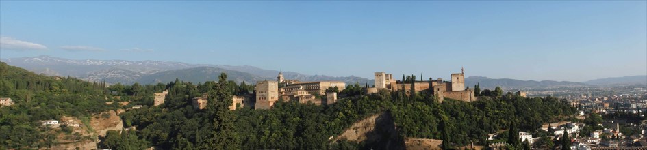 A panoramic view of the Sabika Hill and the Alhambra with the Torre de la Vela on the extreme right   Spain