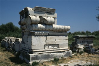 View of the ruins and architectural elements from Ephesus