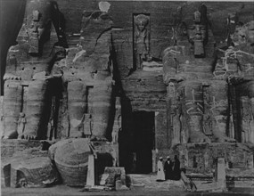 The colossal statues of Ramses II at Abu Simbel, photographed in the 1920's